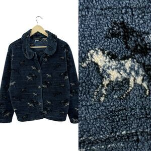 Black Diamond Large Fleece Button Jacket Horse Western Blue Womens